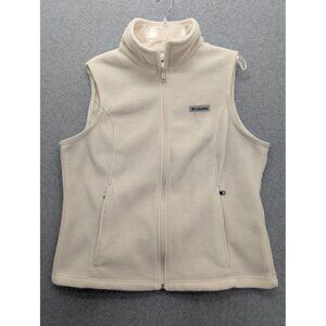 Columbia Vest Womens XL Ivory Fleece Full Zip Outdoor Hiking Sleeveless Pockets
